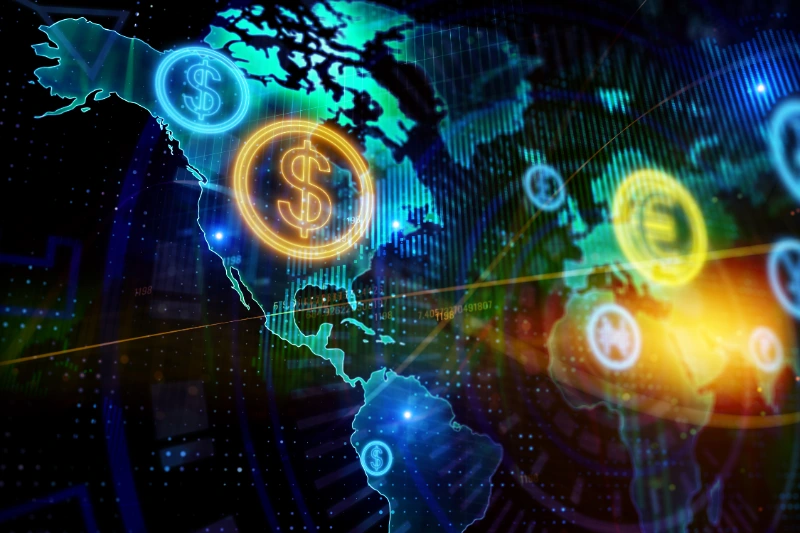 Concepto de finanzas globales y mercados de divisas internacionales